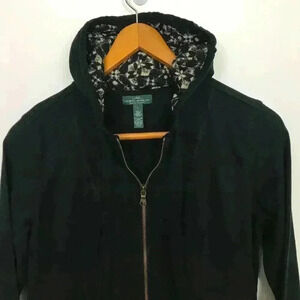 LRL Lauren Jeans Women Large Black Tan Zip Jacket